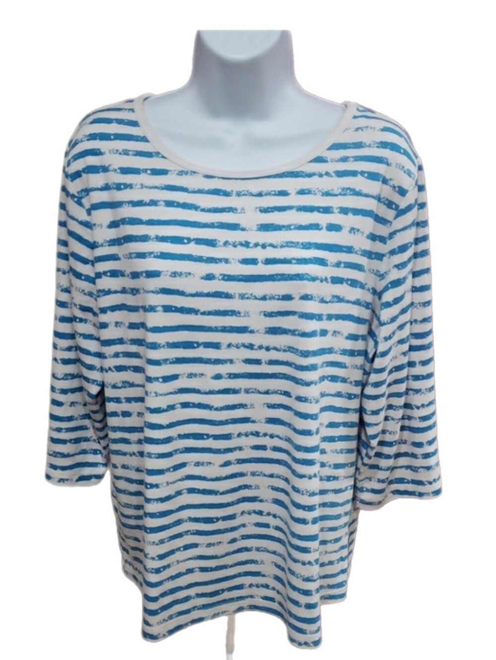 Prima Women's Blue & White Striped 3/4 Length Sleeve Top, 2X